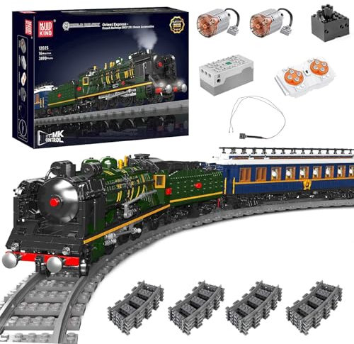 Mould King Technik Ferngesteuert Dampflokomotive SNCF 231 der Orient-Express-Französischen Eisenbahnen Zug Beleuchtung Bauklötze Set LED Licht Baukasten 3898 Stück Klemmbausteine Bausatz