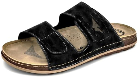 JOMIX Pantoletten Herren Türkische Hausschuhe Clogs Sommer Leder Sandalen mit Klettverschluss Bequeme Pantoffeln Outdoor Slippers