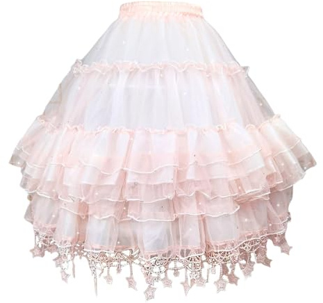 HIMI HIMIFASHION Lolita-underkjol för kvinnor under klänning elastisk midja tyllkjol lager volang krinolin underkjol, Rosa, en storlek