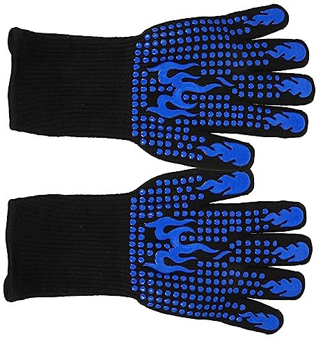 LABRIMP Topfhandschuh aus Polyester Baumwolle und Silikon Hitzeisolierende Backhandschuhe mit Starkem Griff und Fünf Finger Design Blau für Küche und Outdoor Camping