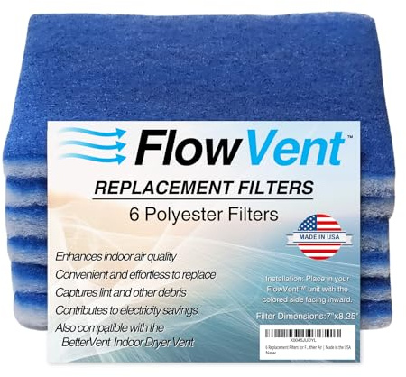 FlowVent Indoor Dryer Vent Filters | Dual Filter Lint Trap for Electric Dryers | No-Water Required, Low Maintenance | Captures Lint & Dust for Cleaner Indoor Air | Made in the USA