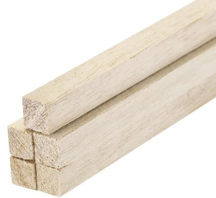 QUARKZMAN Palos de Madera Cuadrados, Varillas de Madera sin Terminar de 9.84x0.39x0.39 para Manualidades, Paquete de 5