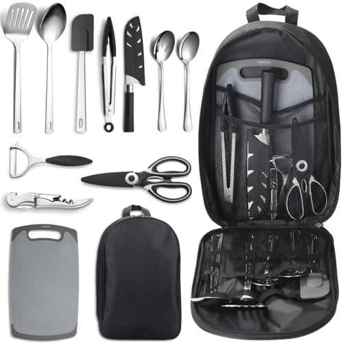 Accessori campeggio, Evanda utensili da cucina per il campeggio, elementi essenziali per il viaggio, set di utensili da cucina portatile per il campeggio per viaggi, picnic, camper, campeggio, feste