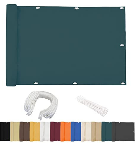 Balkonverkleidung, 145x200cm, Balkonabdeckung, 100% Sichtschutz, mit Ösen und Kabelbindern, für Balkongeländer Garten – dunkelgrün