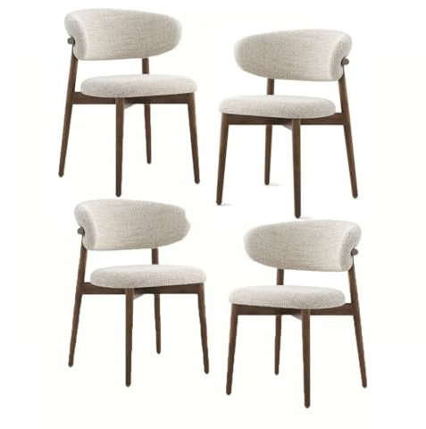 Matstolar, modern matstol med träben, bekväm sidostol i tyg stoppad enkel fritidsstol för kök, toalettstol och vardagsrum(Color:BEIGE- 4 Pcs)