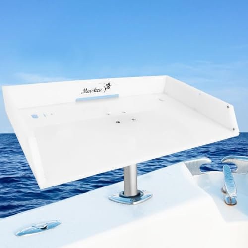 Mershca Bait/Filet Mate Table with Ruler ＆ Rod Holder Mount, Boat Cutting Board Bait Table Filet Board For Fish Cleaning Station, Fishing Fillet Table with Plier Storage and Knife Slot, Marine