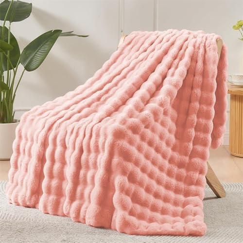 LINGKY Kuscheldecke Flauschig Decke - Weiche Plüsch Kuscheldecke Rosa, Kuschelig Decke Bettdecken, 1000GSM Kaninchen Kunstfell Leichte Decken Warme Flauschige Decke für Couch Bett Sofa 180x230cm