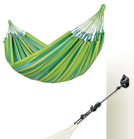 LA SIESTA® Brisa Hängematte & Multizweck-Befestigung für Wände Decken & Quadratische Balken - Wetterfeste Hängematte Stoff, Indoor Outdoor Hängematte für Garten Balkon - Einzel Hängematten, Lime