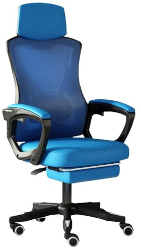 LVYWEX Ergonomischer Gaming-Stuhl, Latex-Kissen Hin Und Her Schütteln Komfortabler Und Atmungsaktiver Bürostuhl, Höhenverstellbarer Computerstuhl Mit Fußhocker(Black,with Latex+SWAYABLE_Blue)