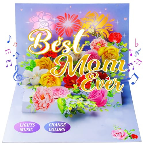 Aukuoy Musik Muttertagskarte, 3d Karte Muttertag, Mothers Day Cards Pop Up,Geburtstagskarte für Mama, Best Mom Ever Karte mit Luxusumschlag