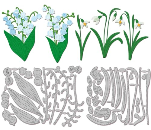 GLOBLELAND Maiglöckchen Metall Stanzschablone Schneeglöckchen Papierpräge Stanzschablonen Set Frühlingsblume Stanzformen für Kartenherstellung DIY Papier Scrapbooking Handgefertigtes Fotoalbum