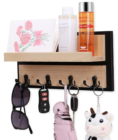 homdat Porte-clés Mural en Bois avec 4 Crochets Robustes pour éviter de Perdre des clés, étagère de courrier avec clôture, Porte-clés Mural pour Couloir, entrée, vestiaire, Bureau