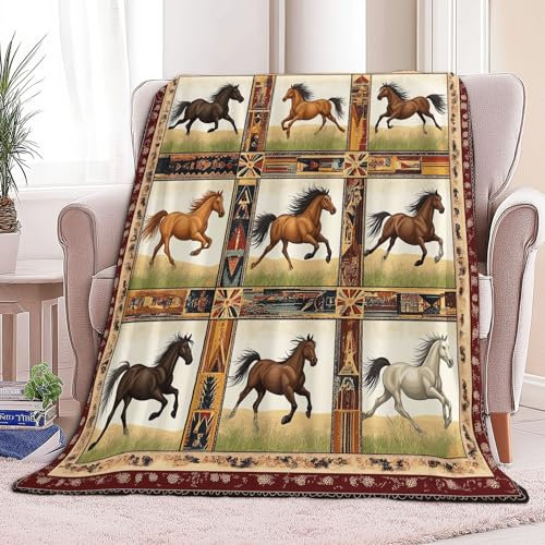 Generico Coperta Plaid Motivo Patchwork Cavalli, Coperta Pile Stampa 3D, 130 x 150 cm Coperta Flanella Calda e Morbida, Coperte Plaid Pile per Letto Divano Copriletto e Copridivano