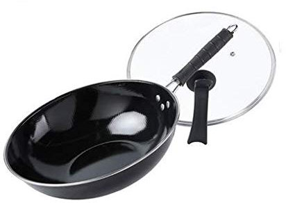 QTYQWC Sartén Antiadherente Wok esmaltada para el hogar, sartén de Hierro antioxidante sin Recubrimiento, Estufa de Gas, Cocina de Inducción, Olla de Cocina Wok de Fondo Plano Especial