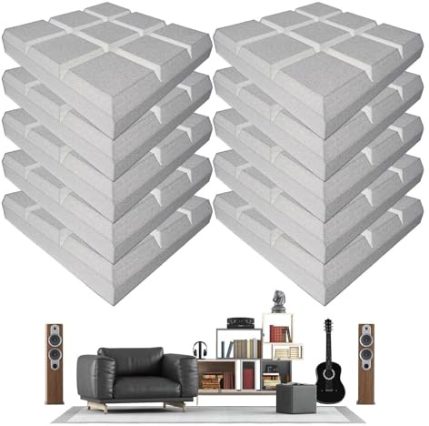 Kustimantu Schalldosenschaum, Rauschdämpfungsplatten, 10x Studio Rauschunterdrückungsschaum, 12x12x2inch High Density Fire Resistant Recording Studio Schallschutz für Musikpraxisraum