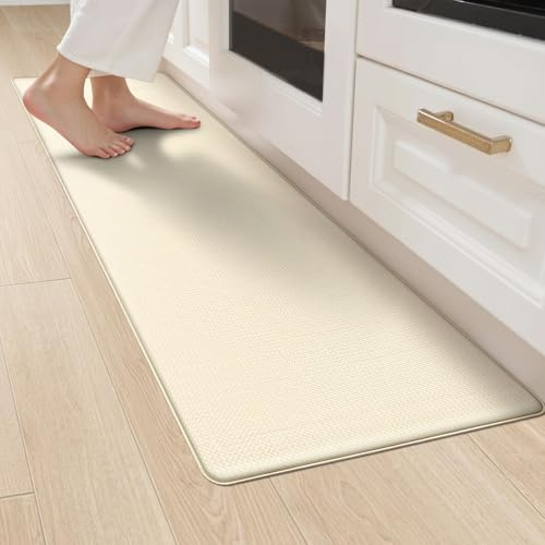 LEKEEPGO Tappeto Cucina PVC 44x200cm, Tappeto Cucina Antiscivolo Lavabile, Anti-Fatica Passatoia Cucina, Tappeti Cucina Impermeabile, Tappeto Gomma per Cucina, Corridoio, Lavanderia, Ufficio, Beige