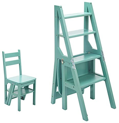 Folding stool Ladder Chair Wooden Folding Convertible 4 Tier Folding Step Ladder Ladders Display Stand For Home Stool And Storage Shelf(A)