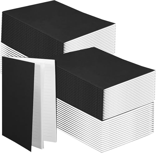 50 Pack Kraft Notebooks A5, Lined Notepad Journal Bulk Diary Subject Notebooks for Student Writing Composition School Office Notepad, 60 Pages/30 Sheets, Black, 14 x 21 cm