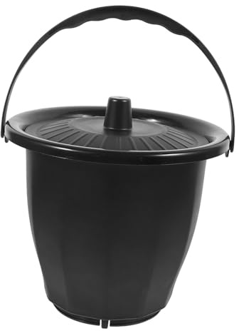 VALICLUD Orinal Portátil para Adultos Tapa, Cubo de Orina Plástico Resistente Negro, Escupidera Casera para Ancianos, Mujeres Embarazadas y Uso en Dormitorio, Recipiente Antihumedad