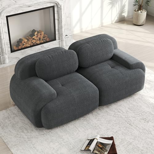HAUSPROFI Sofa 2-Sitzer, 208cm Lounge Sofa Couch Polstersofa mit Armlehne, Boneless Sofa für Wohnzimmer, Schlafzimmer und Heimkino, Keine Montage Erforderlich (Grau)