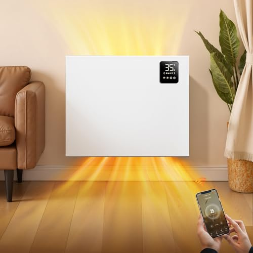 KOMORE Electric Radiator for Home, 1000W WIFI App or Voice Control Panel Heater, Bathroom Safe Convector Radiators, 3 Modes, 24h/7d Timer, Remote Control, Child Lock, Wall Mounted or Free Standing