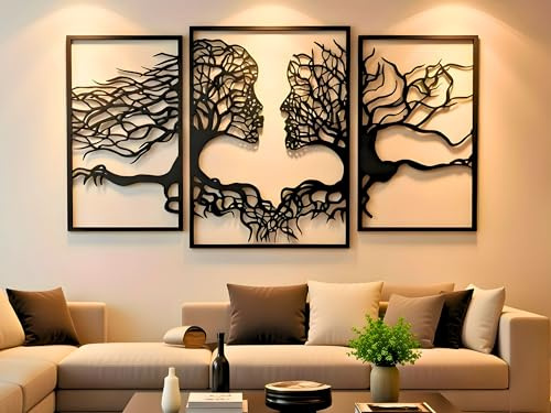 VAILLA Baum Des Lebens Bild Holz 3D – Wanddeko Wandbild Wohnzimmer Büro | MDF Sperrholz, Lasergeschnitten, Lebensbaum Gold, Stammbaum, 5 Größen, Schwarz Silber, personalisierbar, Esszimmer Eingang