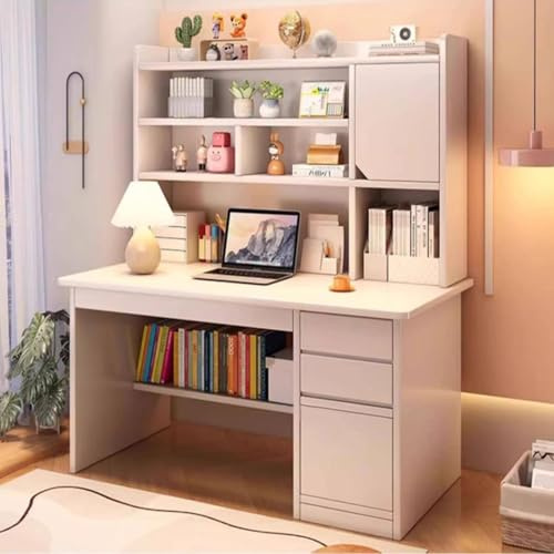 Computertisch aus Holz，Moderner weißer Schreibtisch mit Aufsatz Stabiler Schreibtisch mit Schubladen Moderner Home-Office-Schreibtisch mit Ablagefläche Schreibtisch für W(Size:120x45x165cm,Color:Weiß)