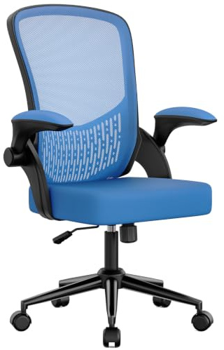 naspaluro Ergonomischer Bürostuhl, Schreibtischstuhl mit 90° Klappbaren Armlehnen, Einzigartige Lendenwirbelstütze, Atmungsaktive Mesh-Polsterung für das Heimbüro, Studie, Blau