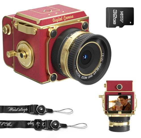 Appareil photo numérique vintage - Portable et rétro - Design décoratif - Autofocus compact - Vidéo 2,7 K - 56 MP - Pour débutants, enfants et adolescents