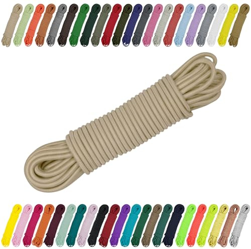 CARTONARE Cordón elástico de 2 mm y 3 mm para costura, manualidades y exteriores, goma redonda, cuerda expansora, banda elástica (010), color beige claro, 2 mm x 5 m