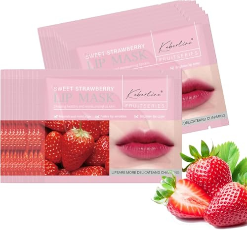 20-Pack Strawberry Collagen Lip Mask, Hydrating Lip Patches For Dry Lips