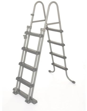 Pool Ladder 4 Steps with Non-Slip Platform and Handrail, Corrosion Resistant Metal Frame, 122 cm Height, Safe Entry Ladder for Swimming Pool and Above Ground Pools