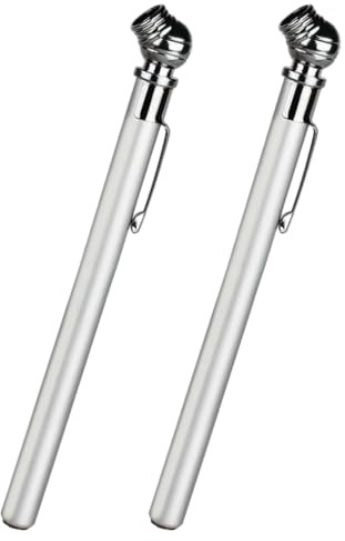 2 Pieces Tyre Pressure Gauge, Stainless Steel 5-50 PSI Pens for Car Tyres | Stainless Steel Pencil Air Checker Manual Tyre Pressure Gauge UK, Pocket Clip for Cars SUVs ATVs Bikes and Caravans