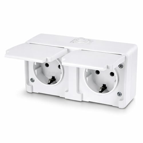 Aufputz Doppel-Steckdose IP54, All-in-One, Serie G1 reinweiß
