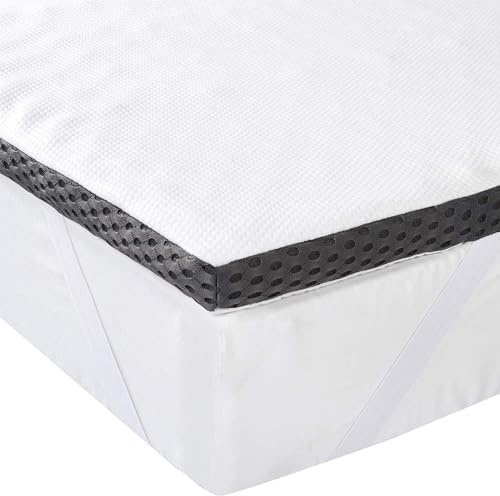 Amazon Basics Colchón de Espuma viscoelástica Topper con memoria con Funda removible y lavable, 135 x 190 cm, 4 cm, Blanco