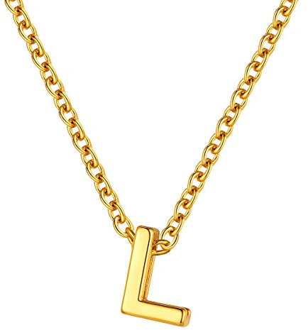 FOCALOOK Damen Collier 18k vergoldet Buchstabe L Charms Schlüsselbein Kette Initiale Anhänger Halskette 40+5cm goldfarben Minimalistischer Modeschmuck für Geburtstag