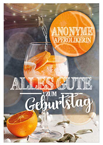 KE - Exklusive B6 Geburtstagskarte mit Magnetbutton, hochwertige Klappkarte inkl. Umschlag, Geschenk für Aperol-Liebhaber - Motiv: Aperolikerin