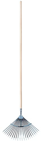 KADAX Rechen aus Stahl, Harke mit langem Stiel aus Holz, einstellbare Drahtharke, Laubbesen mit breitem Kopf, Grasrechen, Laubrechen (Band, Silber)