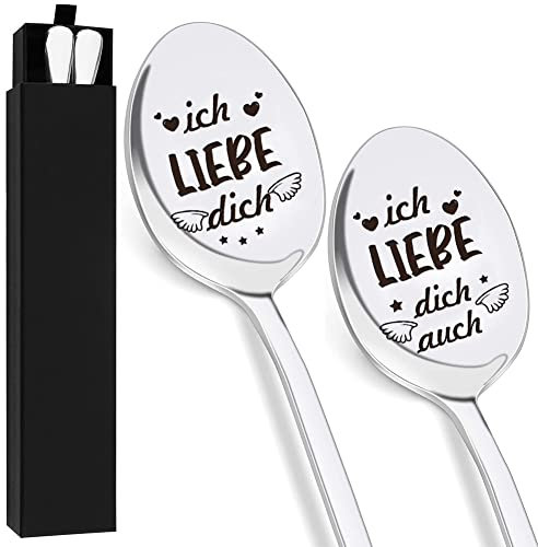 2er Edelstahl Kaffeelöffel, Lang Latte Macchiato Teelöffel Weihnachtsgeschenke für Paare Sie und Ihn, Personalisiert Löffel mit Gravur Ich Liebe Dich, Valentinstag Hochzeitstag Geschenk