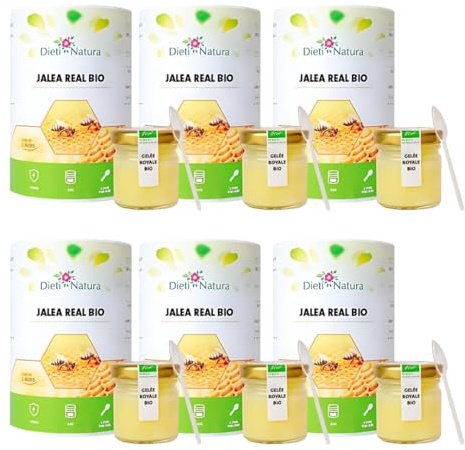 Dieti Natura Tarro de Jalea Real Fresca BIO (30g) (Pack de 6) - Jalea Real Pura con Elementos Esenciales: Vitaminas, Oligoelementos y Minerales para Energía Natural y Defensa Inmunológica