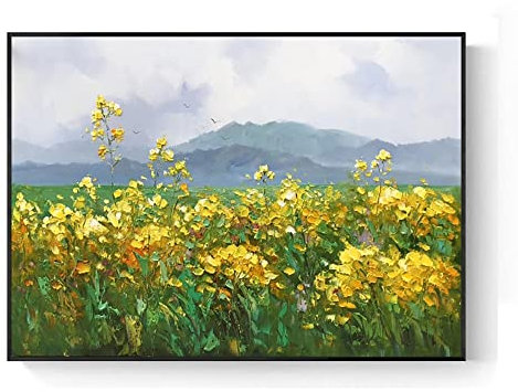 Abstrakte Bilder,Großes Abstraktes Gelbes Hyazinthen-Blume, Buschpflanze, Berglandschaft, Leinwand, Modernes 100 % Handgemaltes Ölgemälde Auf Leinwand, Kunstwerk Für Wohnzimmer, Schlafzimmer, He