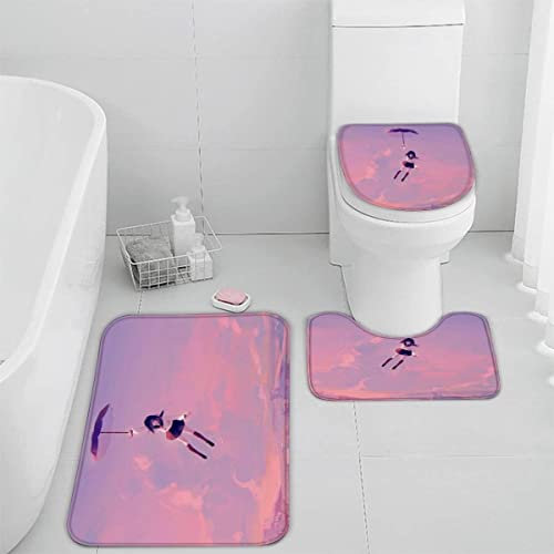 TiaoTian Badematten Set 3 teilig Anime 3D Badezimmerteppich Set WC Vorleger Set rutschfeste Badematte Maschinenwaschbar Badteppich Set für Badezimmer Flanell badvorleger Cartoon-Mädchen