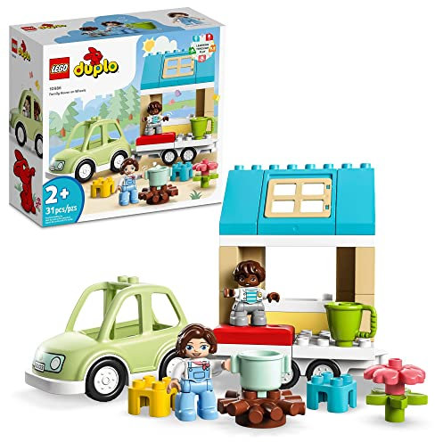LEGO DUPLO Family House on Wheels 10986, Toy Car for Toddlers 2 Plus Years Old Boys and Girls, Preschool Learning Toys, Large Bricks Camping Set