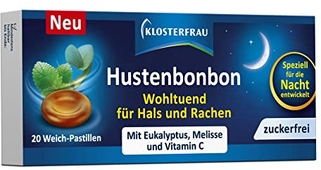 Klosterfrau Hustenbonbon | 20 Weich-Pastillen | Wohltuend bei Hustenreiz | beruhigen durch Eukalyptus den gereizten Hals und Rachen | unterstützen einen ruhigen Schlaf durch Melisse