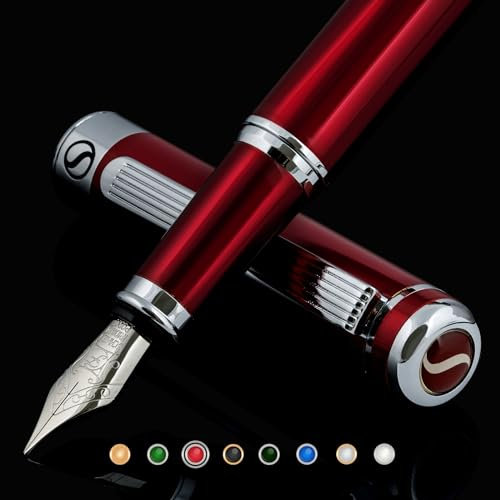 Scriveiner Deep Crimson Red Füllhalter Chromapplikationen, Schmidt-Feder (fein), bestes Geschenk für Damen und Herren, Manager, Führungskräfte (Purpurrot)