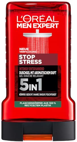 L'Oréal Men Expert Duschgel und Shampoo für Männer, Duschbad zur Reinigung von Körper, Haar und Gesicht, Herren Körperpflege für langanhaltende Frische mit aromatischem Duft, Stop Stress, 1 x 250 ml