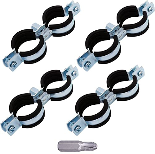 SKIR'CO (4 Stück) Doppelrohrträger mit Gummifutter für 32-36mm Rohre, Rohrschellen, Rohrträger für Wand- und Deckenmontage