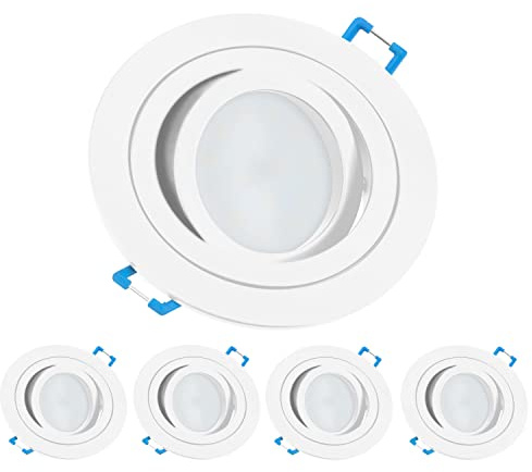 TEVEA Premium LED Einbaustrahler Schwenkbar -LED Modul 230V 5W austauschbar - Einbauleuchte auch fürs Bad - 5er Pack (Weiß - Warmweiß)