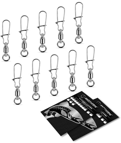 AMZfishing NEU 10x Kugellager-Wirbel mit Fast-Lock | Karabinerwirbel Angeln | Wirbelsortiment | Wirbelset | Wirbel Angeln | Angel Wirbel | Angelwirbel Set | Angeln Wirbel (10 Stück, DL #0/8kg)