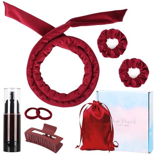 Heatless Lockenwickler Stirnband, Velours Heatless Locken, Weiche und Bequeme Heatless Hair Curlers, Hair Curlers No Heat for Short & Long Hair (Wine, 7Pcs)